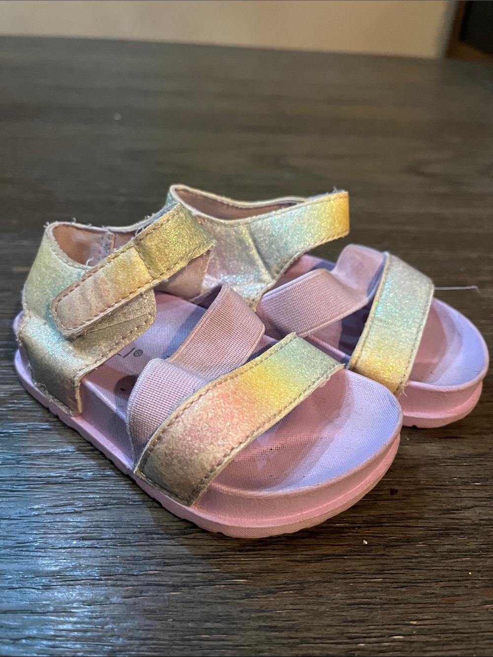 Capelli of New York Pink Sandals with Iridescent Rainbow Straps